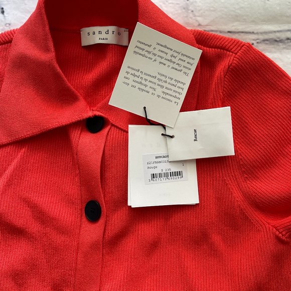 Sandro Paris Cropped Cardigan with Shirt Collar - Picture 8 of 11